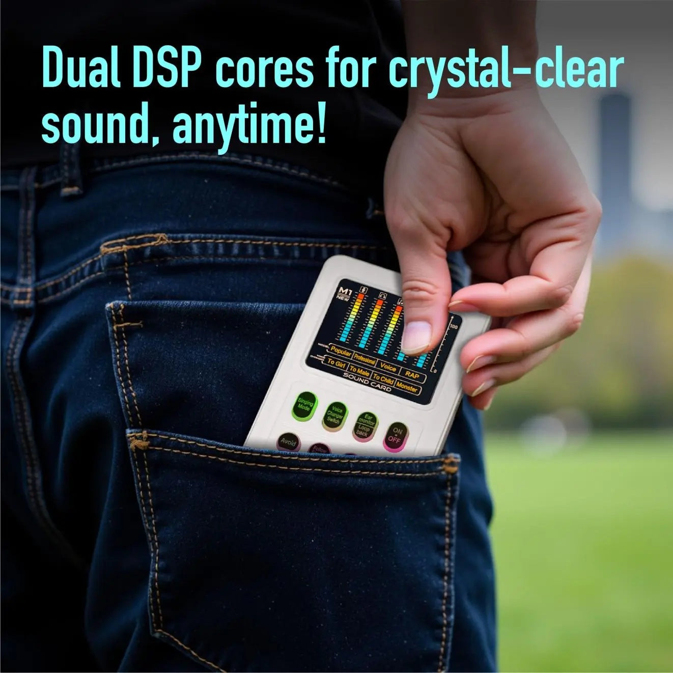 M01 Portable Mixer With Built-in Microphone For Outdoor Singing Interview Teaching, 2 Customizable Effects, 4 Voice Changers, 64 Timbres, Backing Vocal Function