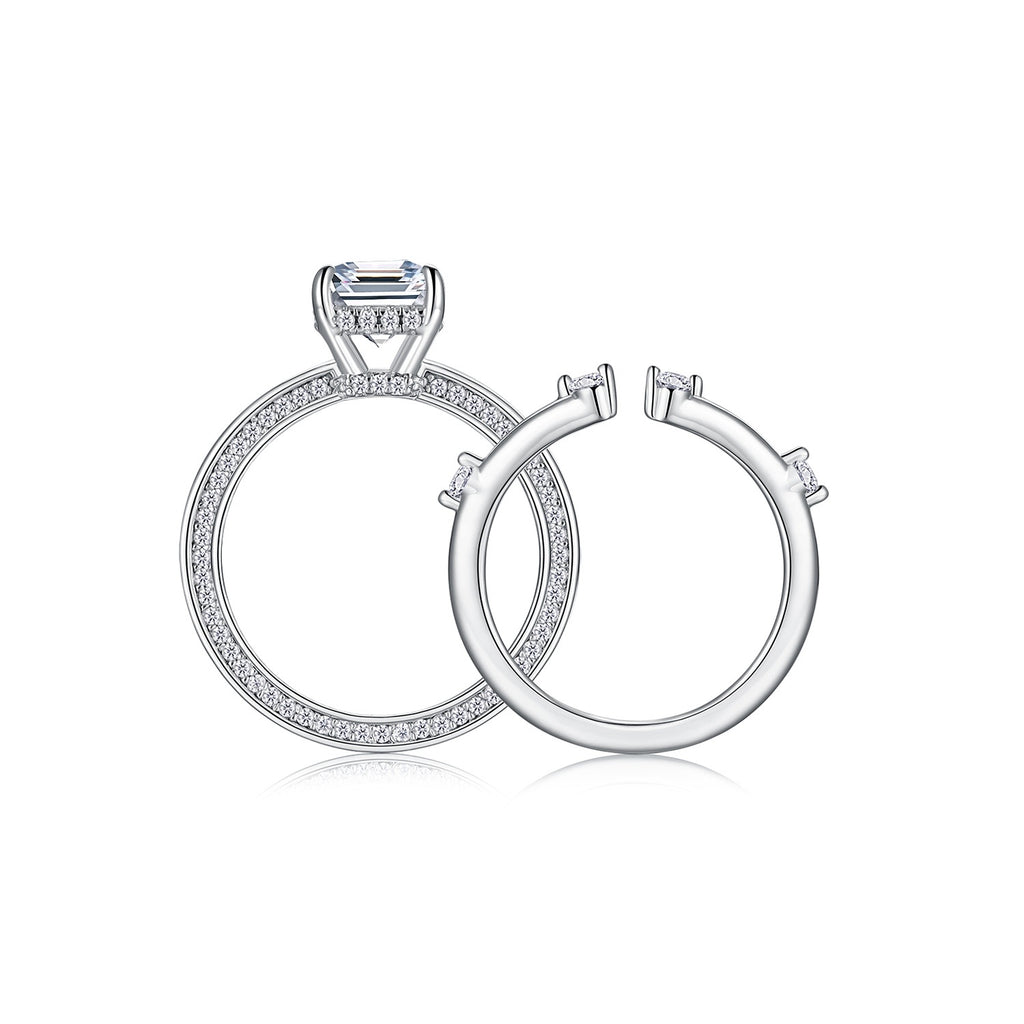 Ice Crystal Love - Fashionable Men's And Women's Ring And Ring Jewelry Set With Moissanite S925 Sterling Silver And Platinum-plated Diamond