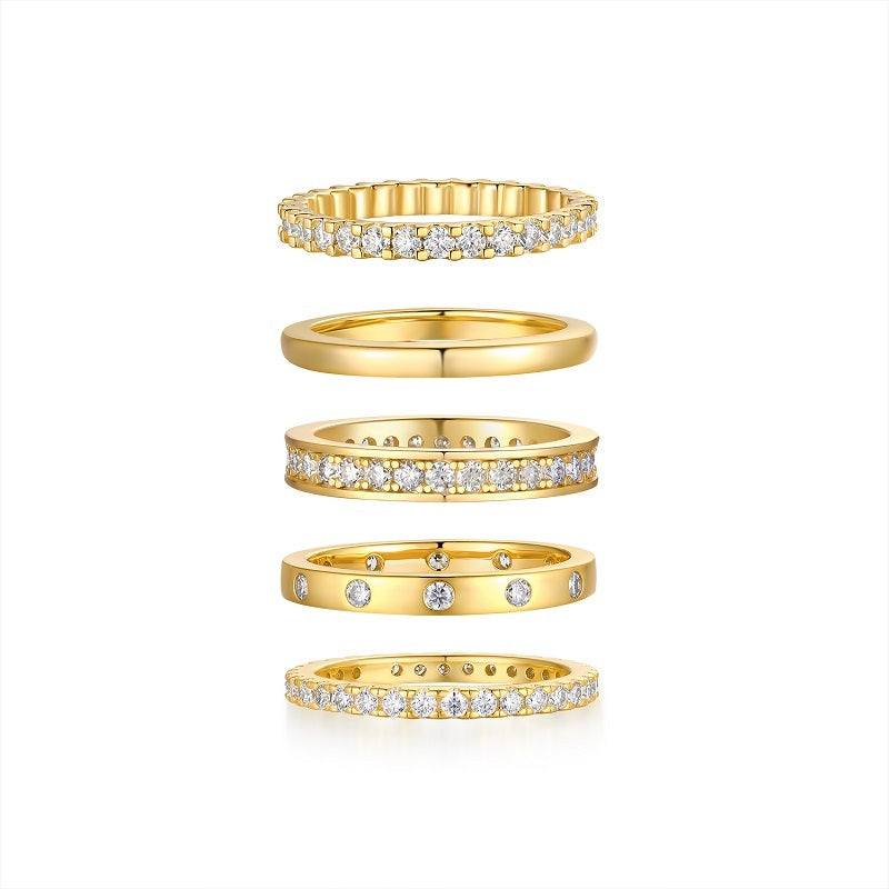 Golden Stars - Fashionable Men's And Women's Ring And Ring Jewelry Set With Moissanite S925 Sterling Silver And Gold-plated Diamond