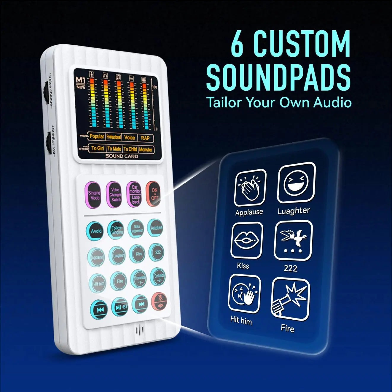 M01 Portable Mixer With Built-in Microphone For Outdoor Singing Interview Teaching, 2 Customizable Effects, 4 Voice Changers, 64 Timbres, Backing Vocal Function