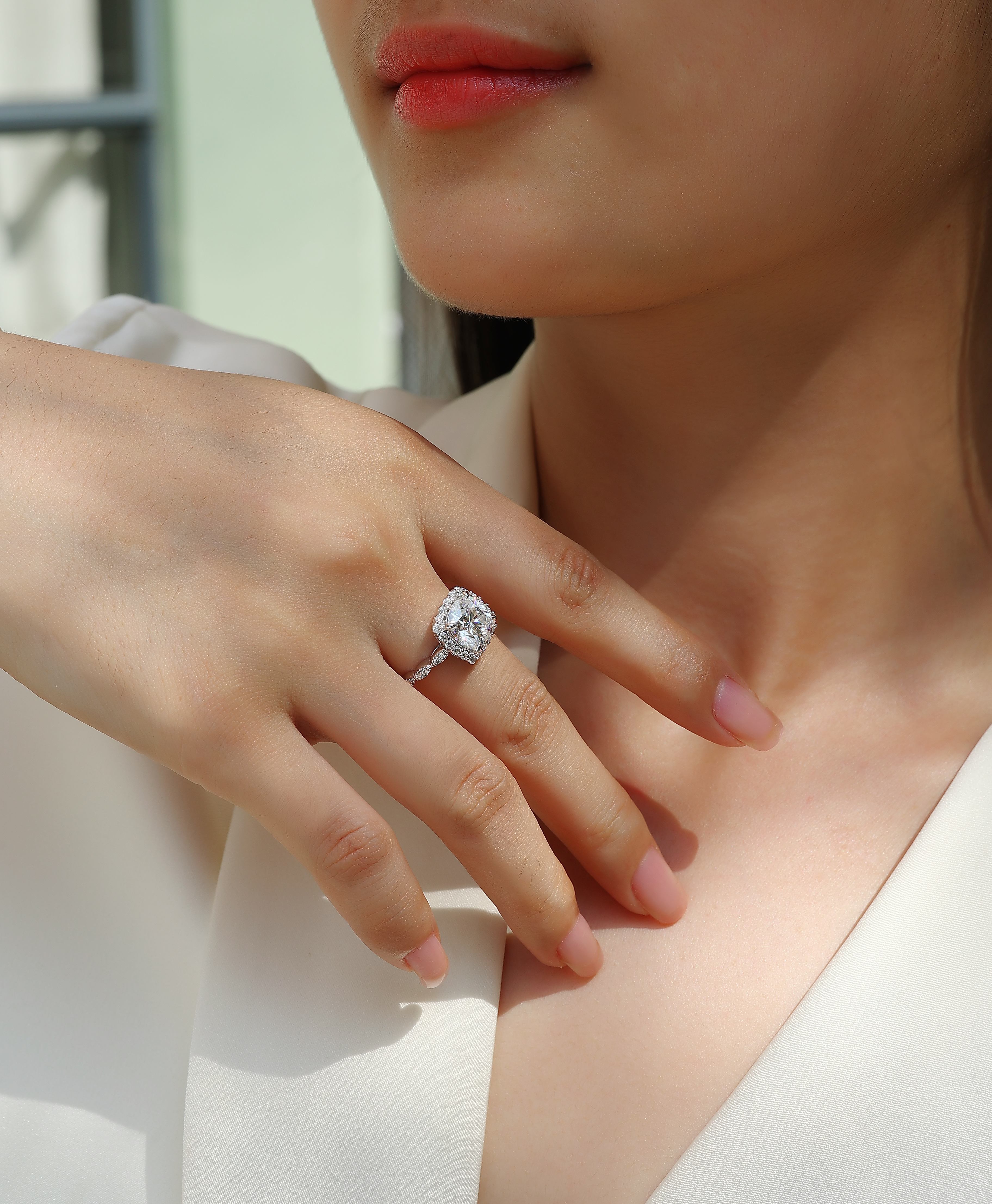 Gorgeous Square Diamond - Set With Moissan S925 Sterling Silver And Platinum-plated Diamond Ring, Fashionable Diamond Jewelry