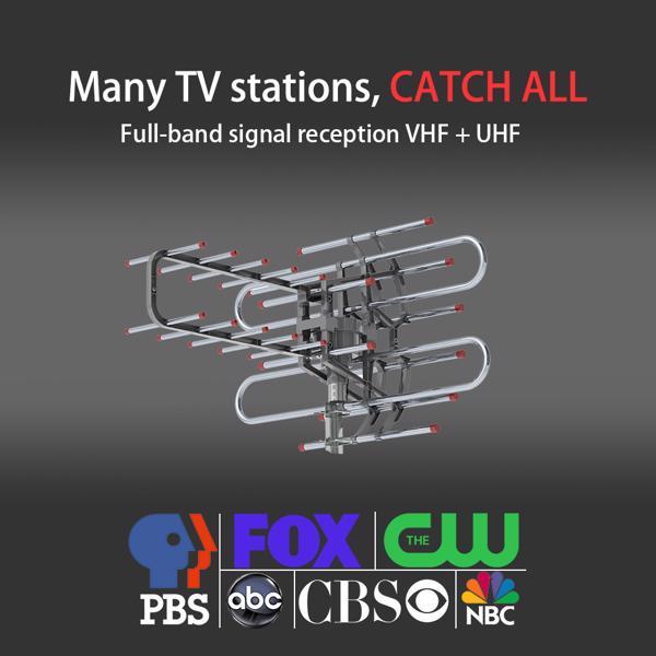 TA-851B 360 Degree Steering TV Antenna 45-860MHz 22-38dB HD Pixel 4K Radiation Range 150 Miles Cable 12 Support 1 TV Outdoor