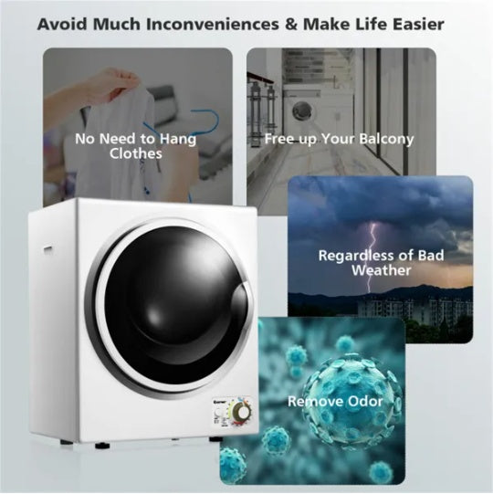 850W Compact Portable Clothes Dryer - 10 Lbs Wet Capacity, 5.5 Lbs Dry Load, Quiet Design  For Apartments Dorms