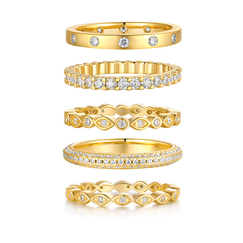 Starlight Golden Melody - Fashionable Men's And Women's Ring And Ring Jewelry Set With Moissanite S925 Sterling Silver And Gold-plated Diamond