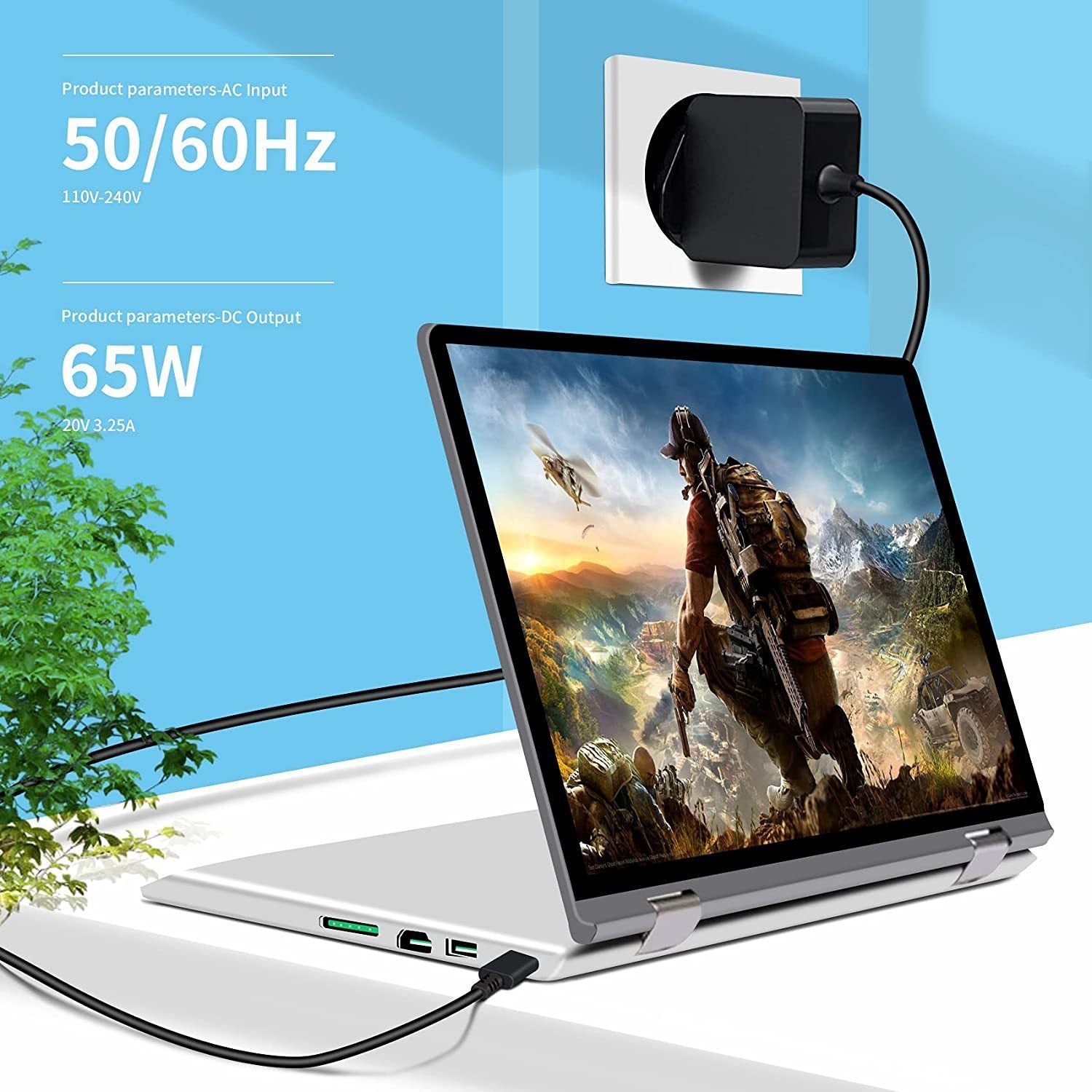 Compatible With Huawei, Xiaomi, Lenovo,  Laptop Power Adapter 20V3.25A 65W C Port Charger