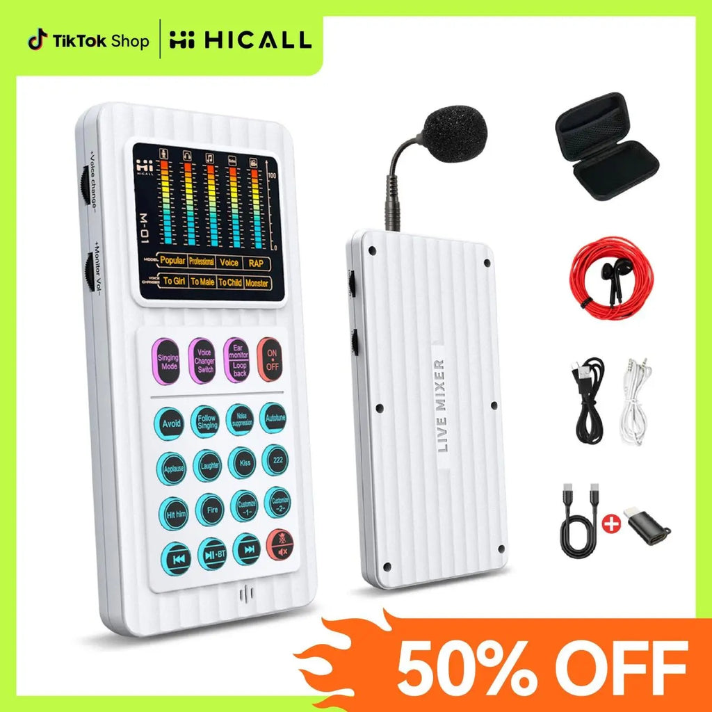 M01 Portable Mixer With Built-in Microphone For Outdoor Singing Interview Teaching, 2 Customizable Effects, 4 Voice Changers, 64 Timbres, Backing Vocal Function