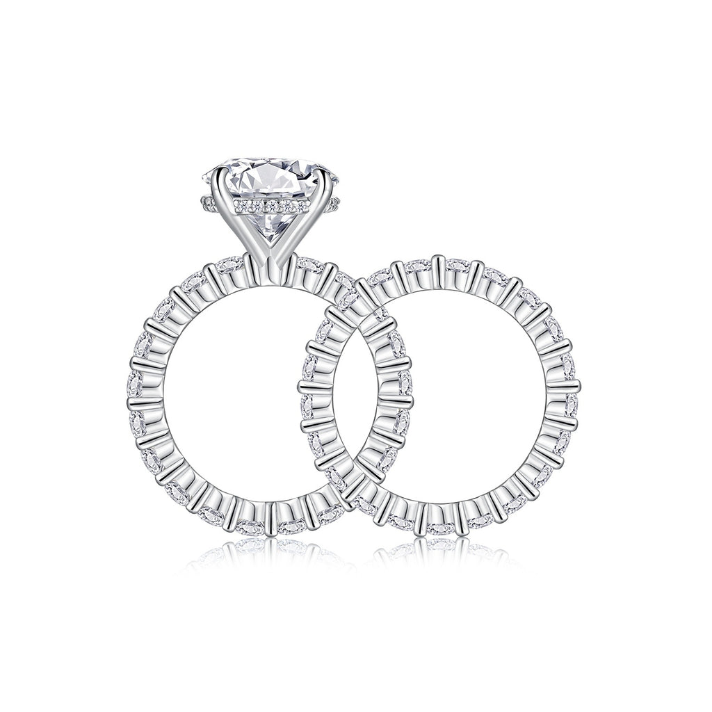 Time Vow - Fashionable Men's And Women's Ring Row Jewelry Set With 5-carat Moissan Diamond S925 Sterling Silver And Platinum-plated Diamond
