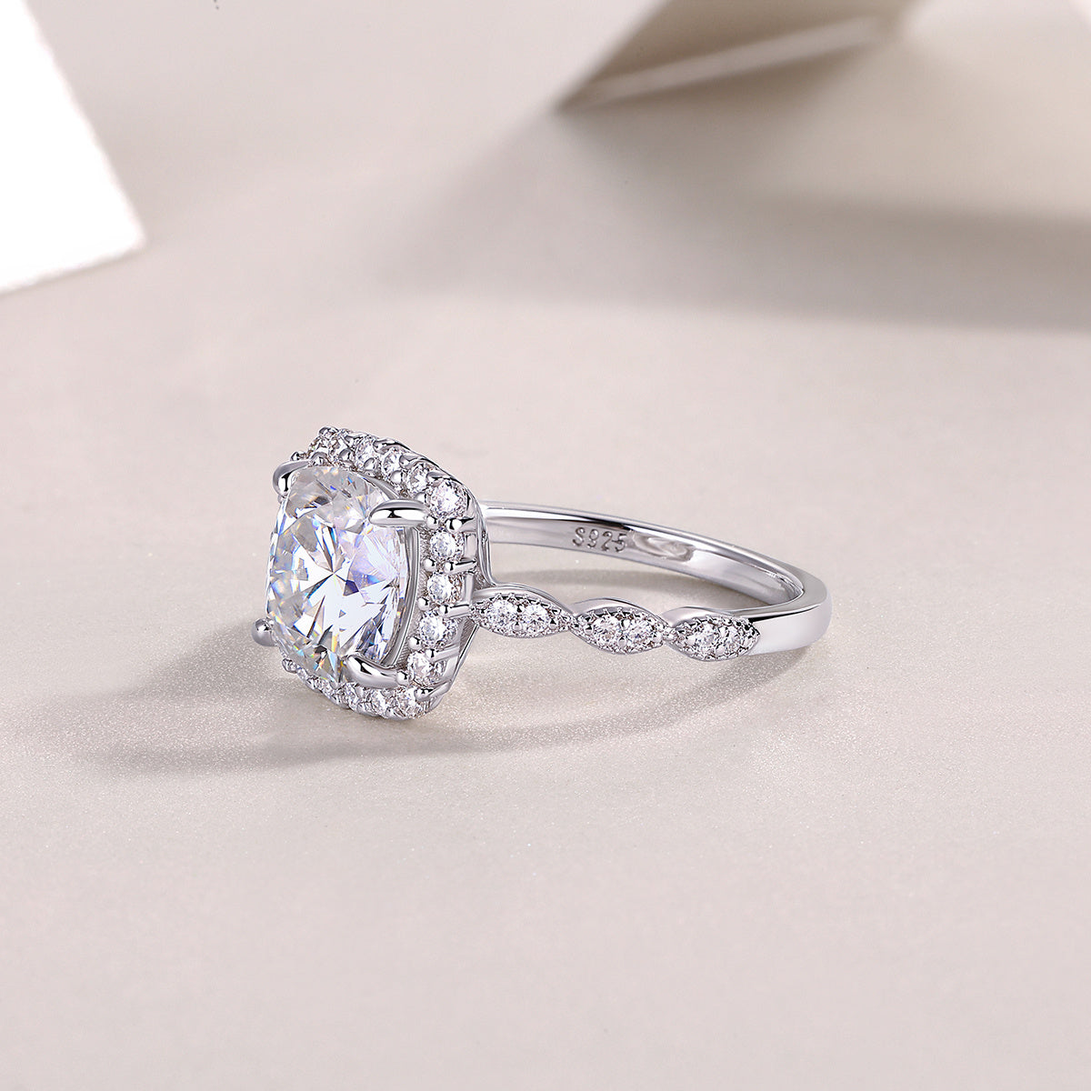 Gorgeous Square Diamond - Set With Moissan S925 Sterling Silver And Platinum-plated Diamond Ring, Fashionable Diamond Jewelry