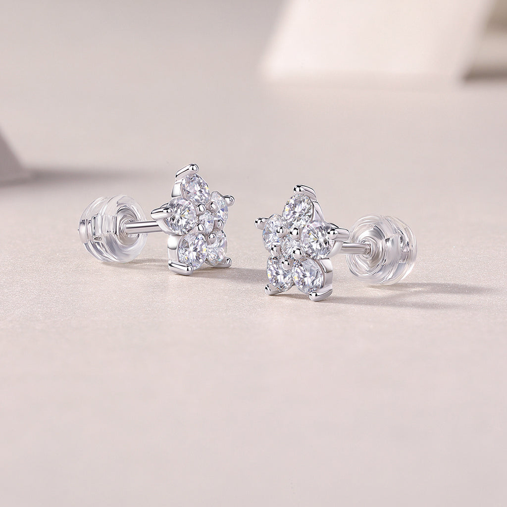 Paris Flower - Fashionable And Luxurious Diamond Jewelry Set With Moissanite S925 Sterling Silver And Platinum-plated Stud Earrings