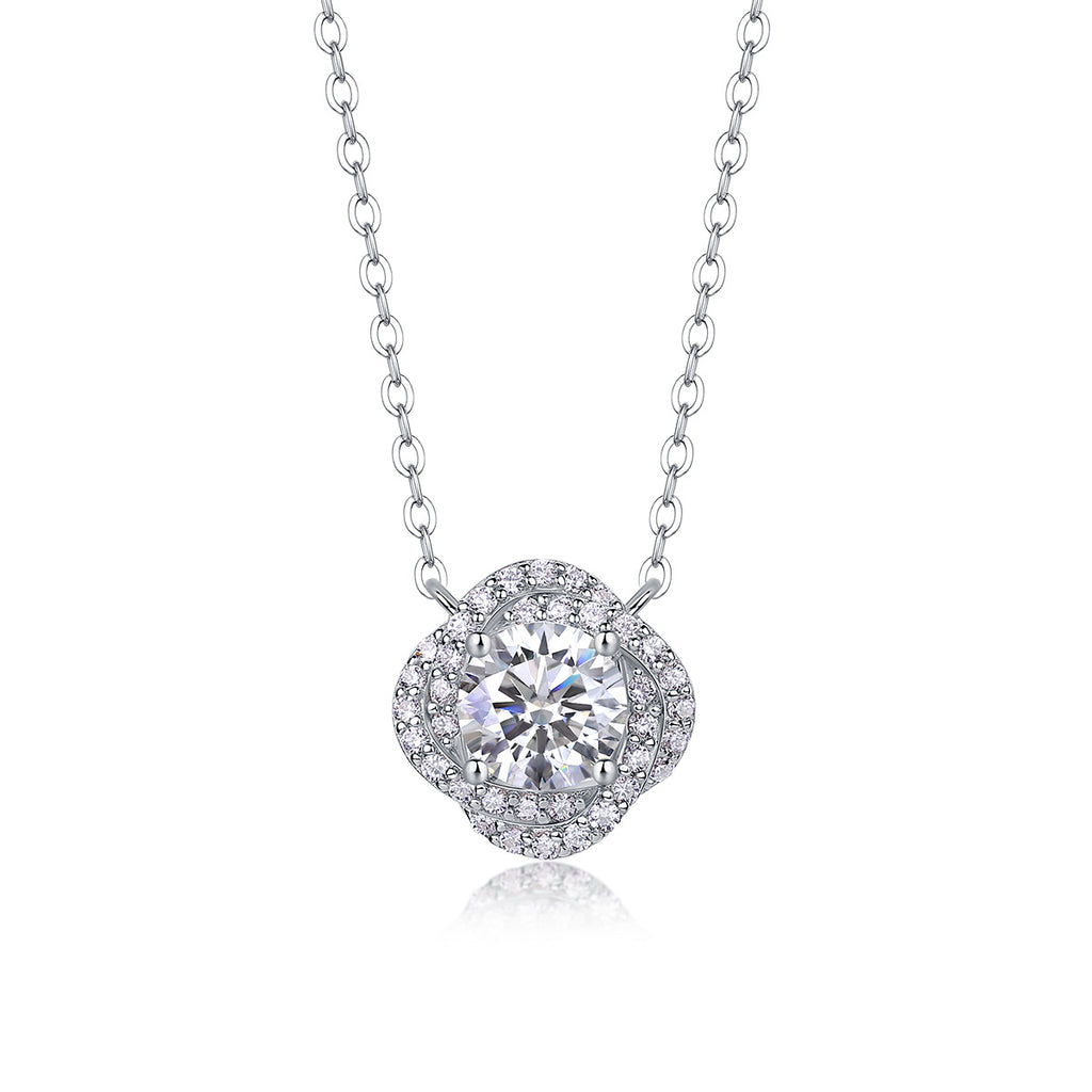 Lucky Flower - A Fashionable And Luxurious Diamond Jewelry Pendant Set With 1-carat Moissanite S925 Sterling Silver And Platinum Plating