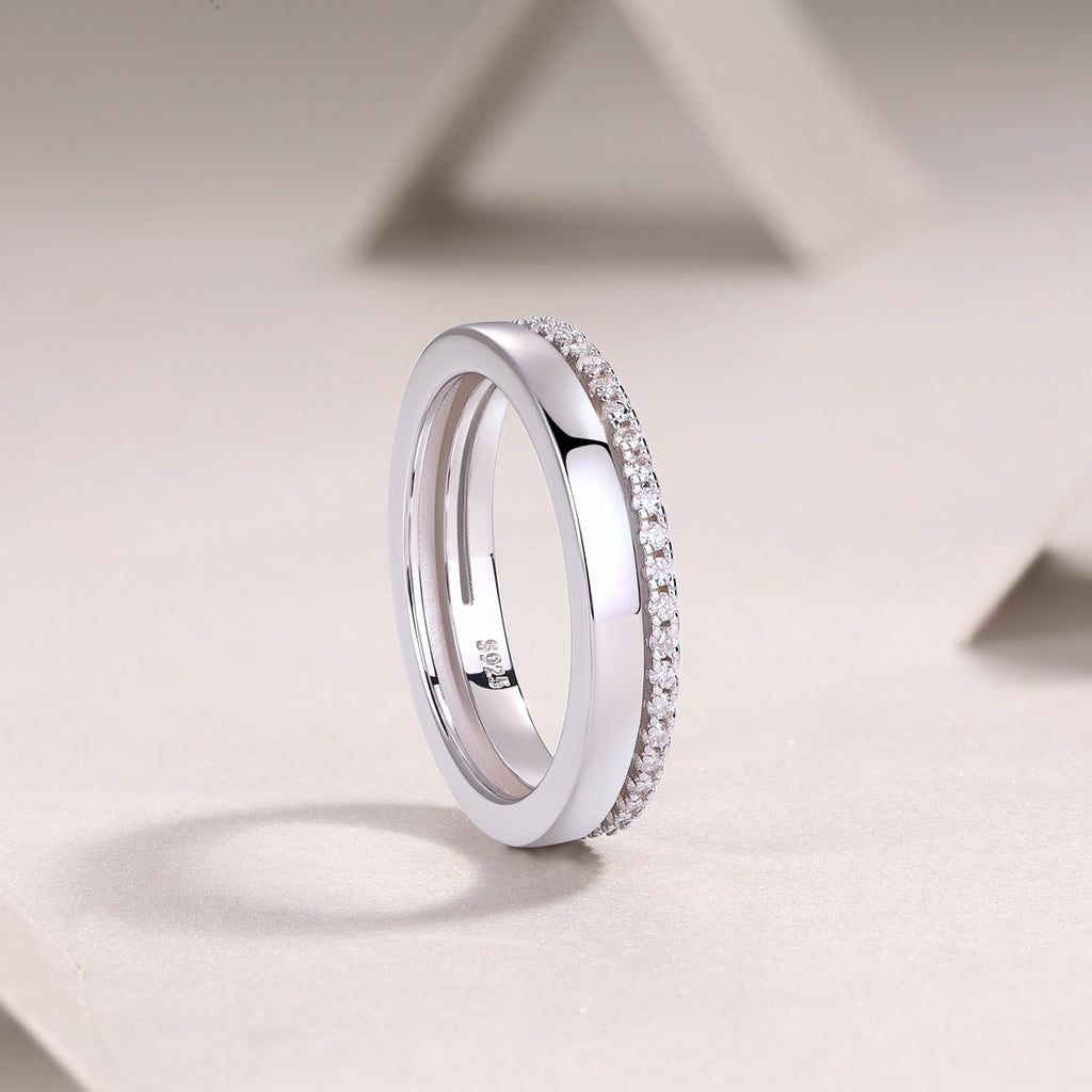 Double Ring Shadow - A Fashionable And Luxurious Jewelry Piece Set With Moissanite S925 Sterling Silver And Platinum-plated Diamond