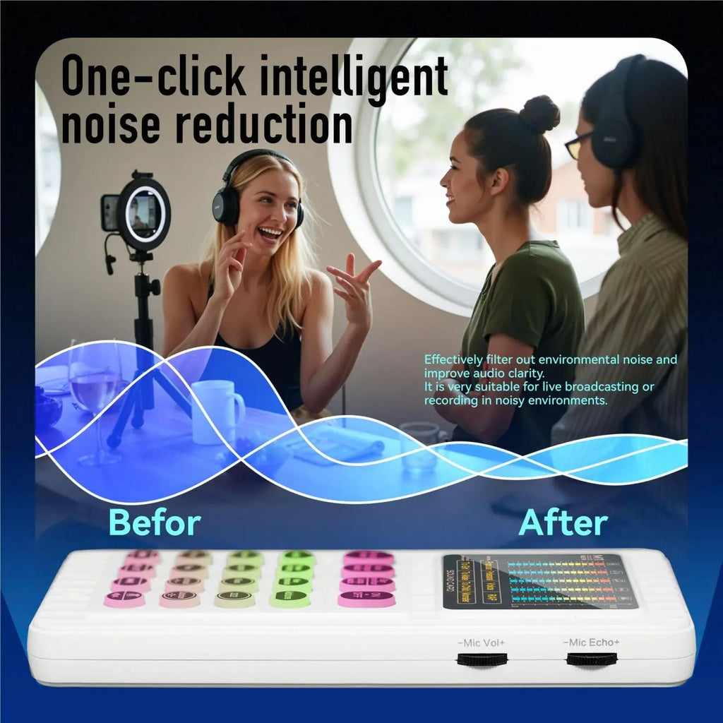 M01 Portable Mixer With Built-in Microphone For Outdoor Singing Interview Teaching, 2 Customizable Effects, 4 Voice Changers, 64 Timbres, Backing Vocal Function