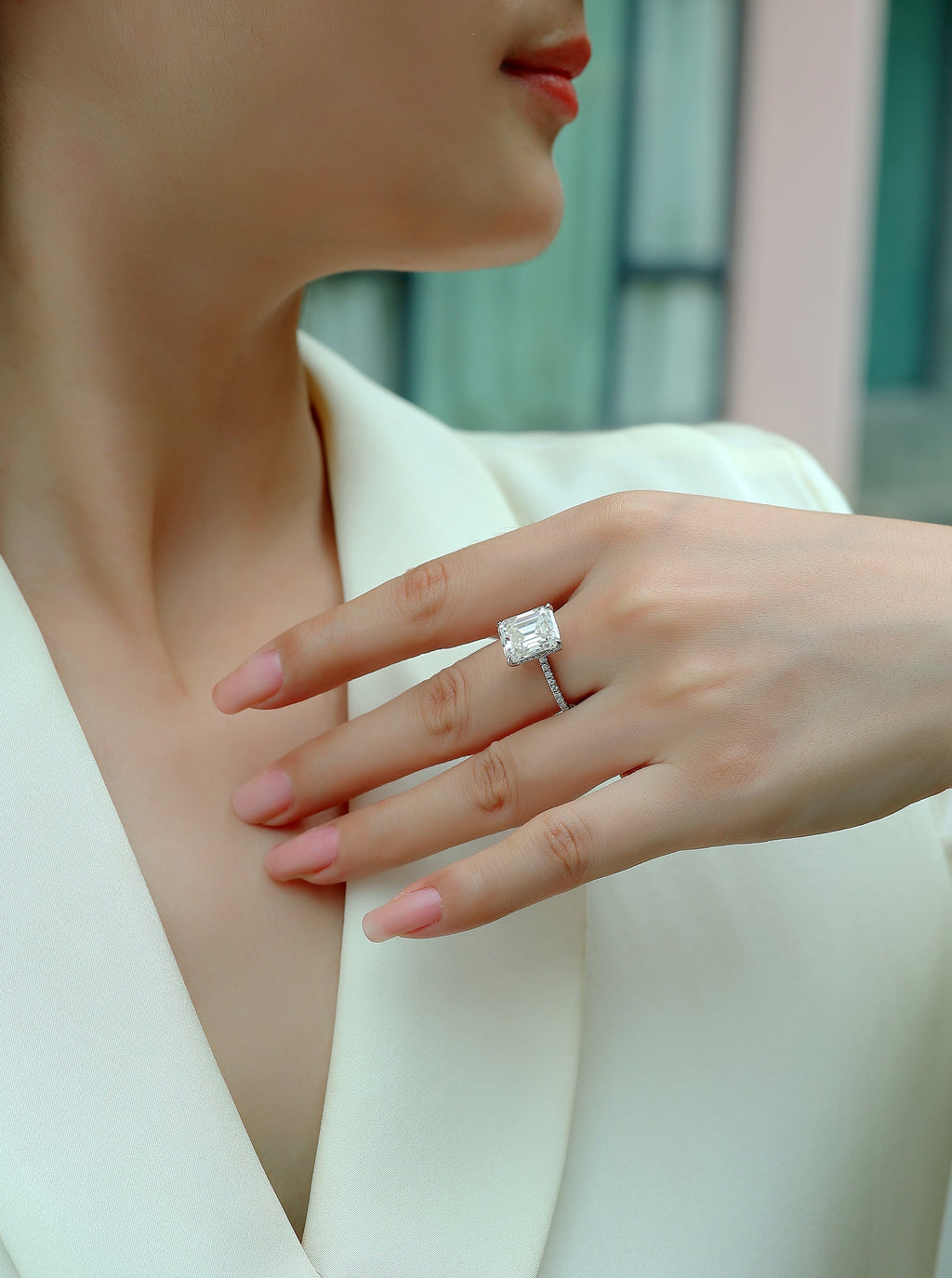 Iridescence City - Fashionable Diamond Jewelry Set With Moissanite S925 Sterling Silver And Platinum Diamond Ring
